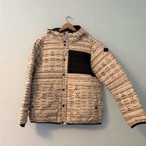 Burton Cream and black hooded puffer jacket large